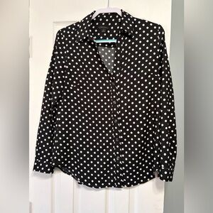Ann Taylor Black and White Polka Dot Button-Down Shirt